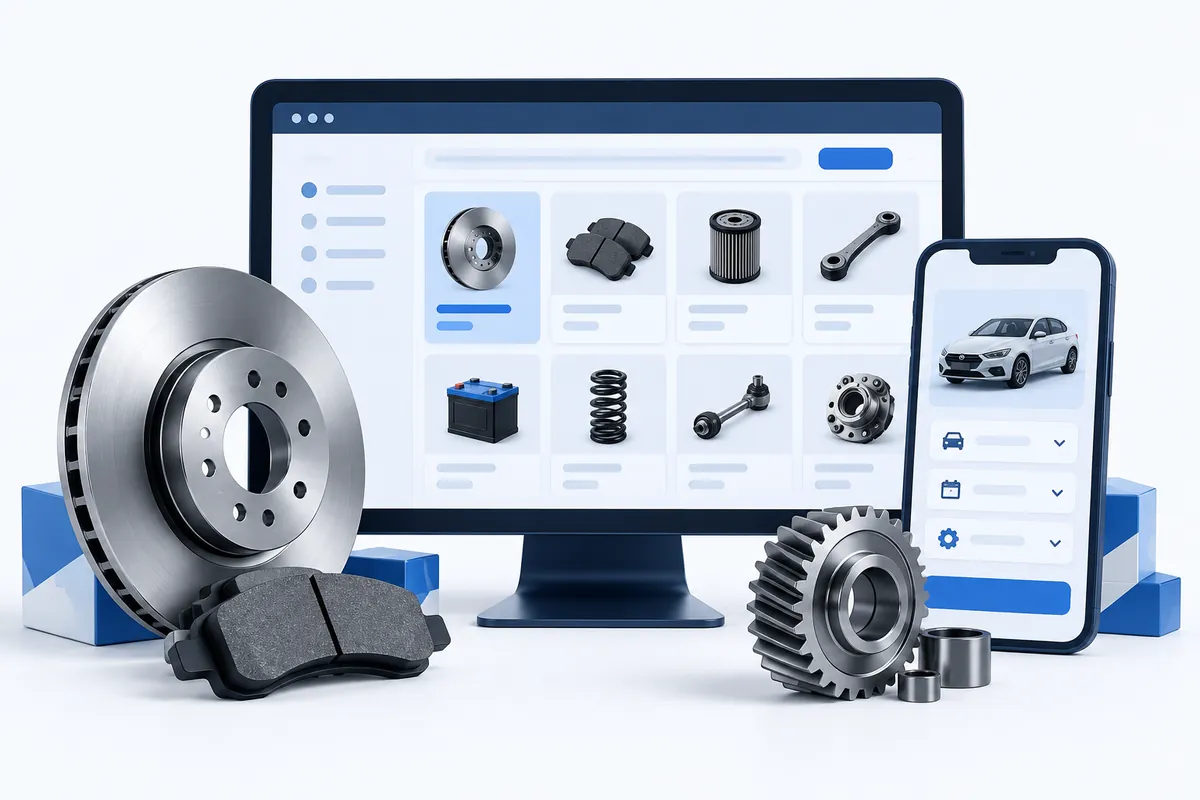 تصویر مفهومی سایت لوازم یدکی خودرو در دسکتاپ و موبایل