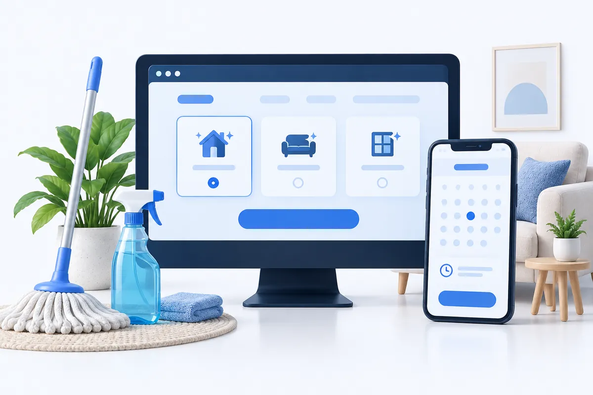 تصویر مفهومی سایت نظافت و خدمات منزل در دسکتاپ و موبایل