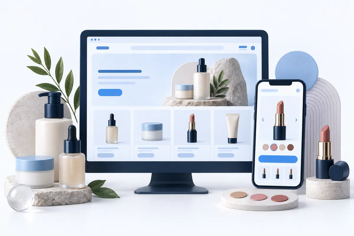 تصویر مفهومی سایت آرایشی و بهداشتی در دسکتاپ و موبایل