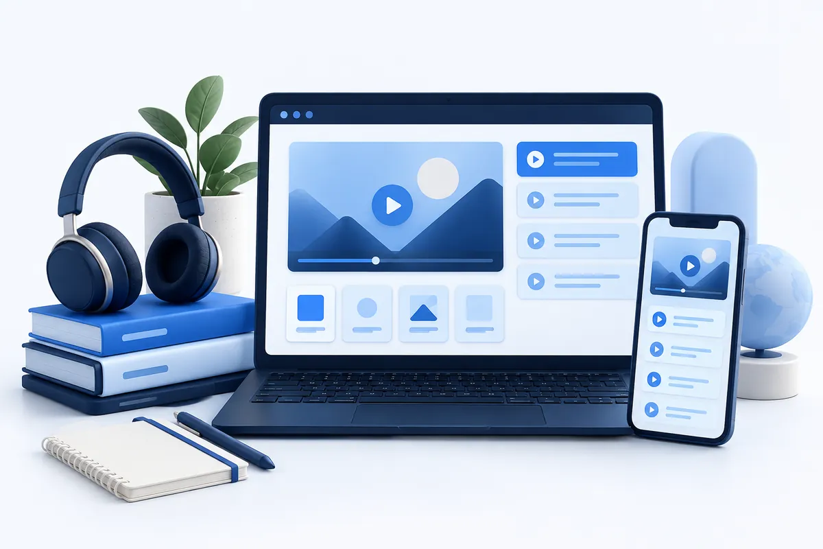 تصویر مفهومی سایت فروش دوره آنلاین در دسکتاپ و موبایل