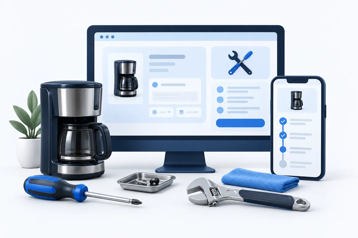 تصویر مفهومی سایت تعمیرگاه و خدمات تعمیر در دسکتاپ و موبایل